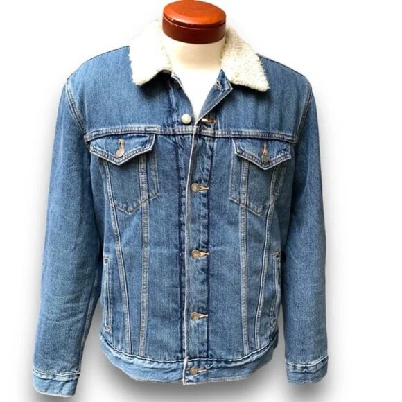 Levi Signature Gold Sherpa Lined Trucker Denim Jean Jacket Men’s size Medium - Picture 5 of 15